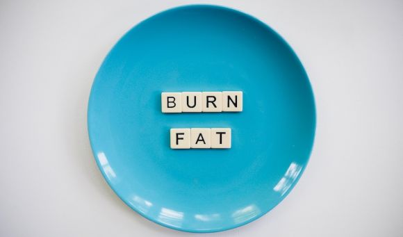 Weight Loss - a blue plate with the words burn fat spelled on it