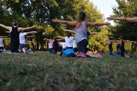 Muscle & Balance - Women Performing Yoga on Green Grass Near Trees